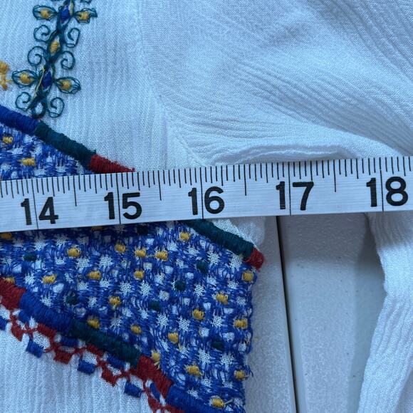 JACHS GIRLFRIEND White Peasant Blue Embroider Bodice V-neck Long Sleeve Top XS - Picture 11 of 13